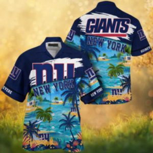 Custom Name New York Giants Tropical Beach Scenic Navy Hawaiian Shirt
