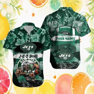 Custom Name New York Jets J E T S Green Tropical Floral NFL Hawaiian Shirt Custom Name New York Jets J E T S Green Tropical Floral NFL Hawaiian Shirt