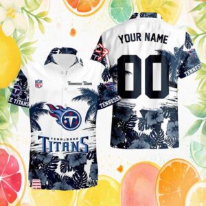 Custom Name & Number Tennessee Titans White Tropical Floral NFL Hawaiian Shirt