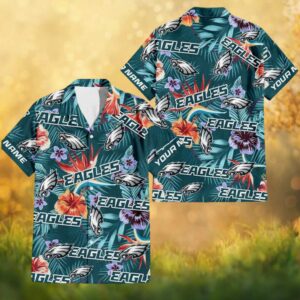 Custom Name Philadelphia Eagles Tropical Floral Hibiscus Hawaiian Shirt