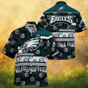 Custom Name Philadelphia Eagles Tropical Hawaiian Shirt Black & Teal Floral