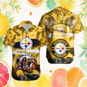 Custom Name Pittsburgh SHawaiian Shirtlers SHawaiian Shirtl Curtain Gold Floral NFL Hawaiian Shirt Custom Name Pittsburgh SHawaiian Shirtlers SHawaiian Shirtl Curtain Gold Floral NFL Hawaiian Shirt