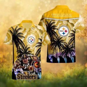 Custom Name Pittsburgh Steelers Angry Player Palm Tree Beach Hawaiian Shirt Custom Name Pittsburgh Steelers Angry Player Palm Tree Beach Hawaiian Shirt