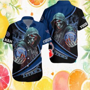 Custom Name Tennessee Titans Horror Reaper Skull Hawaiian Shirt
