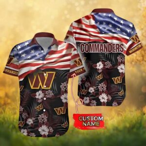Custom Name Washington Commanders American Flag Patriotic Hawaiian Shirt