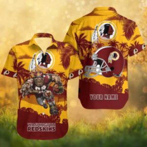 Custom Name Washington Redskins Vintage Mascot Gold Tropical Hawaiian Shirt