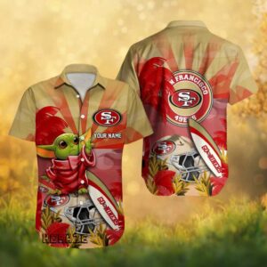 Custom San Francisco 49ers Grogu Baby Yoda Gold & Red Hawaiian Shirt