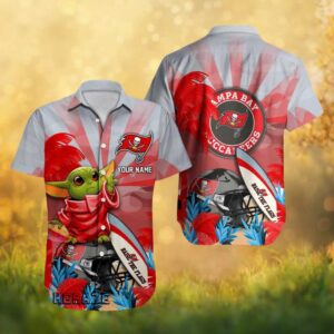 Custom Tampa Bay Buccaneers Grogu Baby Yoda Grey & Red Hawaiian Shirt