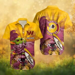 Custom Washington Redskins Grogu Baby Yoda Tropical Sunset Hawaiian Shirt