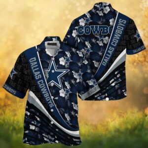 Dallas Cowboys Blue Hibiscus Tropical Floral Stripe NFL Hawaiian Shirt