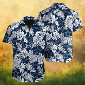 Dallas Cowboys Classic Navy & White Monstera Leaf Tropical Hawaiian Shirt