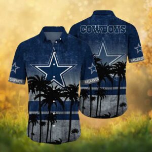 Dallas Cowboys Classic Star Navy & Grey Palm Tree Hawaiian Shirt