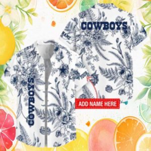 Dallas Cowboys Custom White Sketch Floral Botanical Hawaiian Shirt Dallas Cowboys Custom White Sketch Floral Botanical Hawaiian Shirt