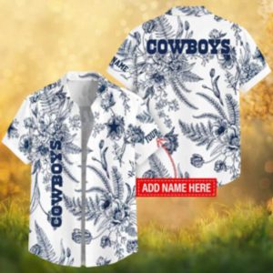Dallas Cowboys Custom White Sketch Floral Botanical Hawaiian Shirt