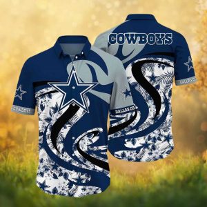 Dallas Cowboys Hibiscus Floral Swirl Navy and White Hawaiian Shirt Dallas Cowboys Hibiscus Floral Swirl Navy and White Hawaiian Shirt
