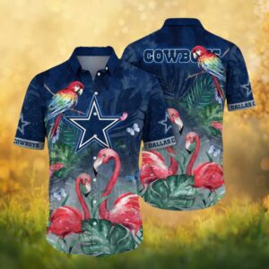 Dallas Cowboys Midnight Parrot & Pink Flamingo Tropical Hawaiian Shirt