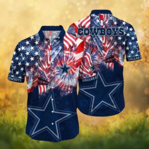 Dallas Cowboys Patriotic American Flag Fireworks Navy Hawaiian Shirt