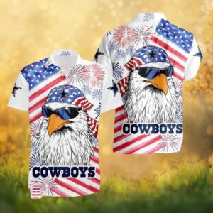 Dallas Cowboys Patriotic Eagle American Flag Fireworks Hawaiian Shirt
