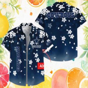 Dallas Cowboys Personalized Navy Cherry Blossom Floral Hawaiian Shirt Dallas Cowboys Personalized Navy Cherry Blossom Floral Hawaiian Shirt