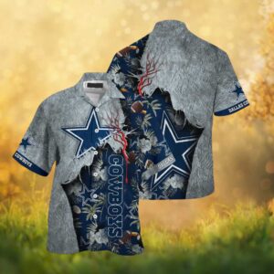 Dallas Cowboys Ripped Stone Grey & Navy NFL Hawaiian Shirt