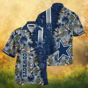 Dallas Cowboys Star & Tropical Jungle Leaf Pattern NFL Hawaiian Shirt