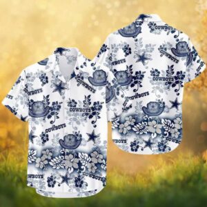 Dallas Cowboys Tropical Hibiscus Floral White Navy Star Hawaiian Shirt