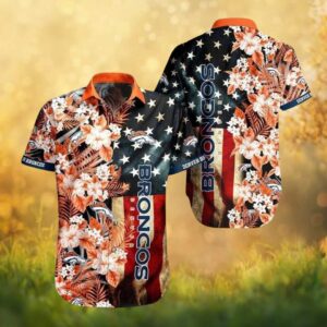 Denver Broncos American Flag Floral Hibiscus NFL Hawaiian Shirt