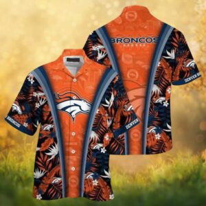 Denver Broncos Orange Center Stripe Floral NFL Hawaiian Shirt