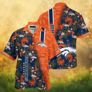 Denver Broncos Split Design Orange & Navy Tropical NFL Hawaiian Shirt