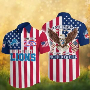 Detroit Lions America 250th Semiquincentennial 1776 2026 Patriotic Button Up Hawaiian Shirt Detroit Lions America 250th Semiquincentennial 1776 2026 Patriotic Button Up Hawaiian Shirt