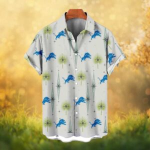 Detroit Lions Atomic Era Geometric Pattern Tropical Holiday Hawaiian Shirt