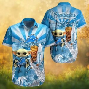 Detroit Lions Baby Yoda Grogu x Tiki Island Cheerleaders Hawaiian Shirt Detroit Lions Baby Yoda Grogu x Tiki Island Cheerleaders Hawaiian Shirt