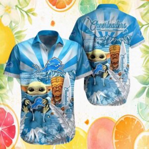 Detroit Lions Baby Yoda Grogu x Tiki Island Cheerleaders Hawaiian Shirt