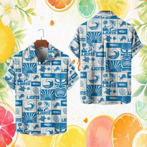 Detroit Lions Blue & Silver Tiki Tribal Beach Hawaiian Shirt