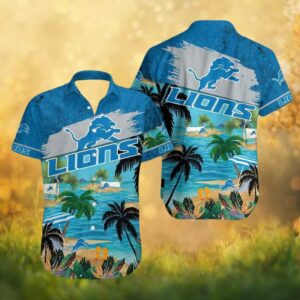 Detroit Lions Blue Sky Beach Island Summer Tropical Hawaiian Shirt