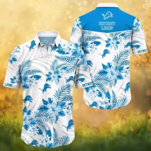 Detroit Lions Elegant White Floral Tropical Summer Button Down Hawaiian Shirt Detroit Lions Elegant White Floral Tropical Summer Button Down Hawaiian Shirt