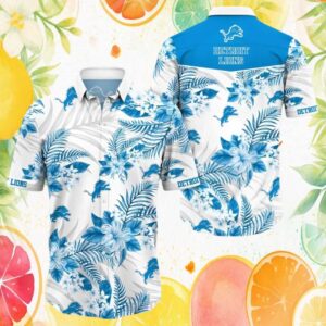 Detroit Lions Elegant White Floral Tropical Summer Button Down Hawaiian Shirt