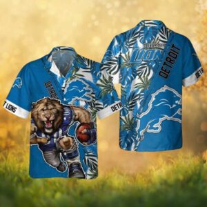 Detroit Lions Fierce Mascot Jungle Leaf Tropical Hawaiian Shirt