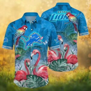 Detroit Lions Flamingo and Parrot Tropical Jungle NFL Hawaiian Shirt