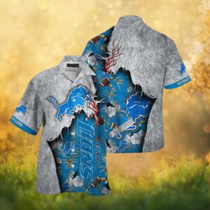 Detroit Lions Hawaiian Shirt Grey Stone Texture Tropical Floral Detroit Lions Hawaiian Shirt Grey Stone Texture Tropical Floral