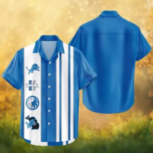 Detroit Lions Heritage Stripe Hawaiian Shirt Honolulu Blue & White Vertical Design