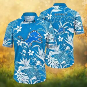 Detroit Lions Hibiscus Floral & Tropical Monstera Leaf Hawaiian Shirt Detroit Lions Hibiscus Floral & Tropical Monstera Leaf Hawaiian Shirt