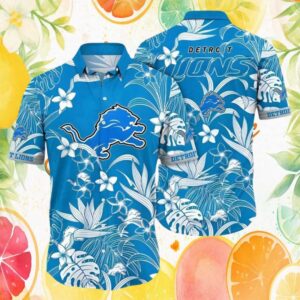 Detroit Lions Hibiscus Floral & Tropical Monstera Leaf Hawaiian Shirt