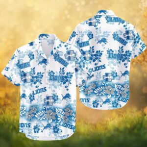 Detroit Lions Hibiscus Floral White Summer Hawaiian Shirt
