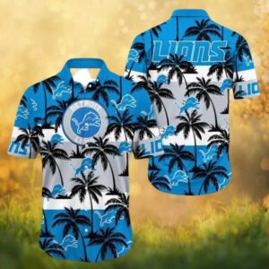 Detroit Lions Honolulu Blue Palm Tree Silhouette Hawaiian Shirt