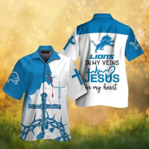 Detroit Lions Jesus In My Heart Football Faith Hawaiian Shirt