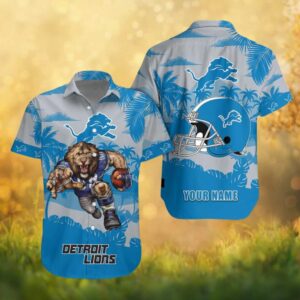 Detroit Lions Light Blue Lion Mascot Tropical Personalized NFL Hawaiian Shirt