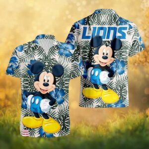Detroit Lions Mickey Mouse Tropical Floral Hawaiian Shirt