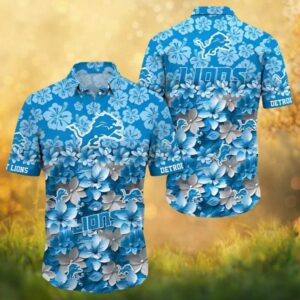 Detroit Lions NFL Floral Hibiscus Blue Tropical Hawaiian Shirt