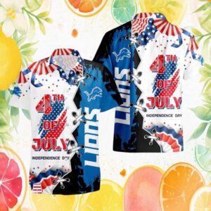 Detroit Lions NFL Independence Day 4th of July Button Up Hawaiian Shirt